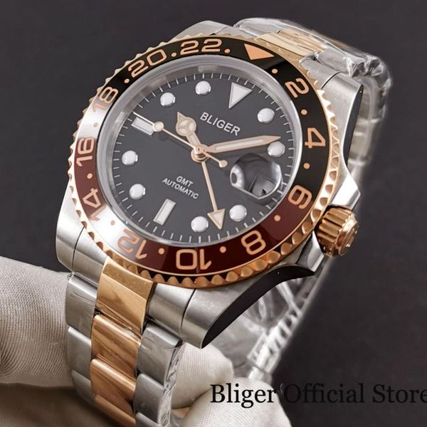wristwatches bliger brand rose gold automatic men watch sapphire glass gmt hand date window mental strap ceramic bezel, Slivery;brown
wristwatches bliger brand rose gold automatic men watch sapphire glass gmt hand date window mental strap ceramic bezel, Slivery;brown