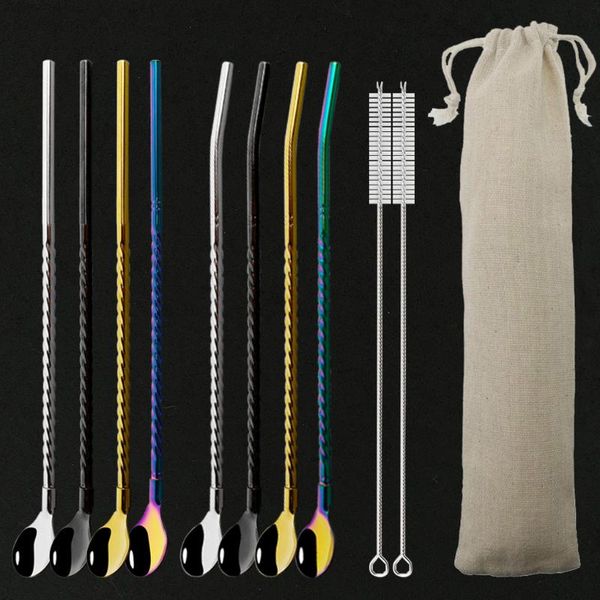drinking straws 8pcs reusable metal straw eco friendly 304 stainless steel spoon with cleaing brush portable bag
drinking straws 8pcs reusable metal straw eco friendly 304 stainless steel spoon with cleaing brush portable bag