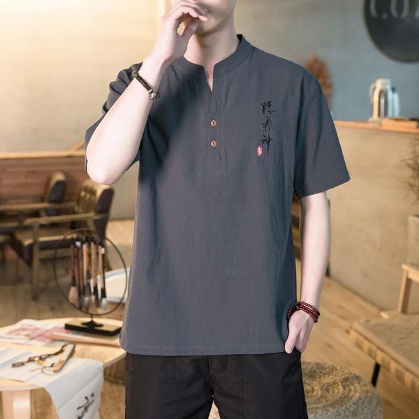 men's t-shirts summer stand-up collar half-sleeved oversized t-shirt chinese style embroidery short-sleeved linen spirit text 2021, White;black
men's t-shirts summer stand-up collar half-sleeved oversized t-shirt chinese style embroidery short-sleeved linen spirit text 2021, White;black