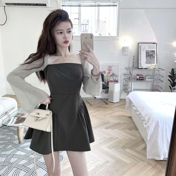 strapless dress women's black puffy short skirt small waist closing spice girl in autumn, Black;gray
strapless dress women's black puffy short skirt small waist closing spice girl in autumn, Black;gray