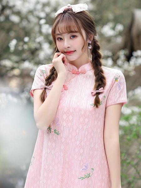 ethnic clothing spring summer improved pink lace floral embroidery cheongsam fashion women's short sleeves mandarin collar qipao, Red
ethnic clothing spring summer improved pink lace floral embroidery cheongsam fashion women's short sleeves mandarin collar qipao, Red