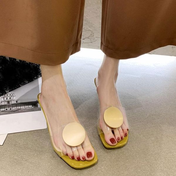casual summer women slippers thick heels female crystal transparent upper and heel round gold decoration for ladies shoes, Black
casual summer women slippers thick heels female crystal transparent upper and heel round gold decoration for ladies shoes, Black