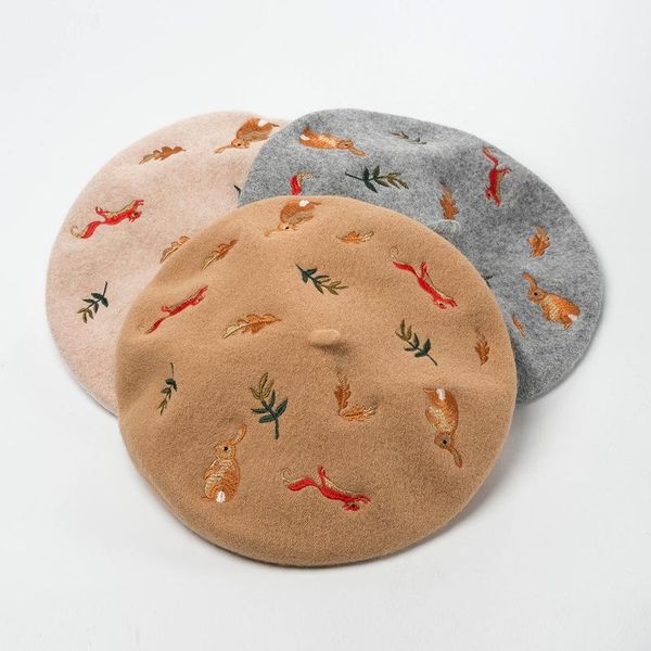 berets 01908-hh0081 autumn winter wool cute squirrel embroidery beret cap men women leisure painter hat, Blue;gray
berets 01908-hh0081 autumn winter wool cute squirrel embroidery beret cap men women leisure painter hat, Blue;gray