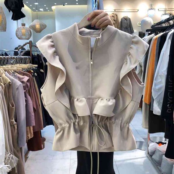matakawa slim waist ruffled drawstring zipper waistcoat korea spring women's vest fashion casual vest women 210910, Black;white
matakawa slim waist ruffled drawstring zipper waistcoat korea spring women's vest fashion casual vest women 210910, Black;white