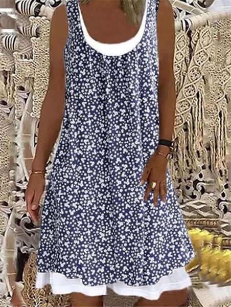 printed women's sleeveless round neck casual dress, Black;gray
printed women's sleeveless round neck casual dress, Black;gray