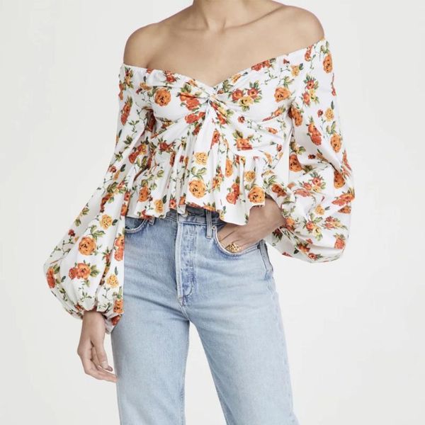 women's blouses & shirts 2021 spring women retro floral print blouse lantern sleeve slim cropped shirt ladies elegant chic ruched pais, White
women's blouses & shirts 2021 spring women retro floral print blouse lantern sleeve slim cropped shirt ladies elegant chic ruched pais, White