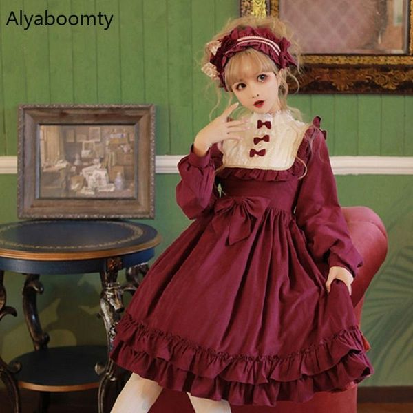 japanese lolita style women princess party dress ruffled collar bow wine red adorable winte layered ruffles cute casual dresses, Black;gray
japanese lolita style women princess party dress ruffled collar bow wine red adorable winte layered ruffles cute casual dresses, Black;gray