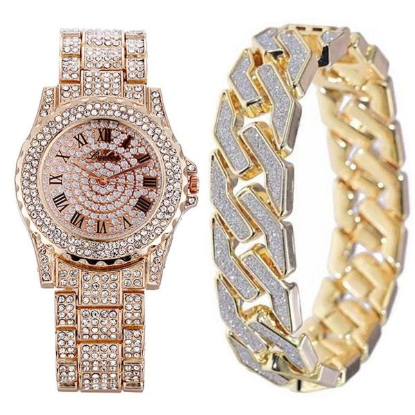wristwatches male and female hip-hop punk watch set diamond steel band + chain bracelet couple gift watches, Slivery;brown
wristwatches male and female hip-hop punk watch set diamond steel band + chain bracelet couple gift watches, Slivery;brown