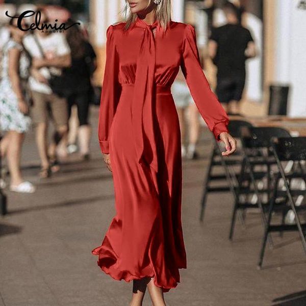casual dresses 2021 celmia women satin silk midi dress autumn elegant long sleeve straps bow tie party sundress wrap streetwear vestidos, Black;gray
casual dresses 2021 celmia women satin silk midi dress autumn elegant long sleeve straps bow tie party sundress wrap streetwear vestidos, Black;gray