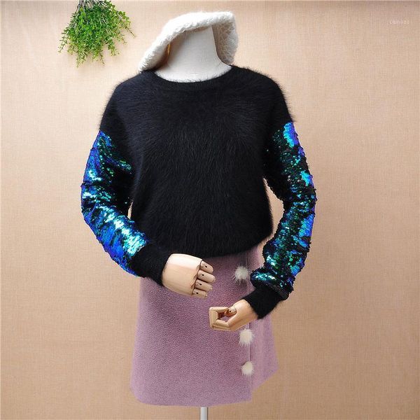 ladies women fashion black hairy mink cashmere knit o-neck sequins sleeves slim short pullover angora fur winter jumper sweater women's, White;black
ladies women fashion black hairy mink cashmere knit o-neck sequins sleeves slim short pullover angora fur winter jumper sweater women's, White;black