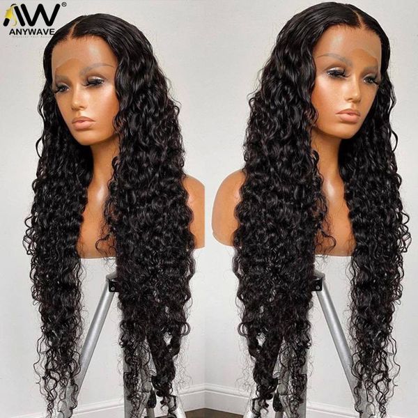 lace wigs water wave 28 30 32 inch 13x4 front human hair for black women short and long brazilian remy 4x4 closure frontal wig, Black;brown
