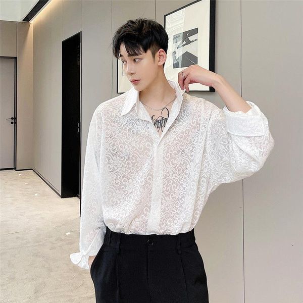men's casual shirts flower translucent lace shirt men korean fashion loose party harajuku streetwear social long-sleeved, White;black
men's casual shirts flower translucent lace shirt men korean fashion loose party harajuku streetwear social long-sleeved, White;black