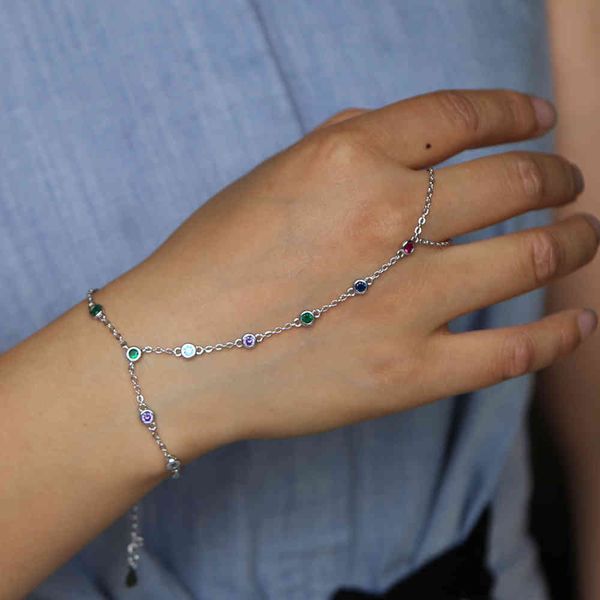 bileklik bangle slave chain link interweave finger hand harness bracelet delicate colorful cz tiny adjustable 16+5cm, Golden;silver