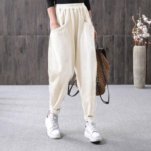 retro casual loose corduroy harem pants pockets plus velvet elastic waist women long pant women's & capris, Black;white
retro casual loose corduroy harem pants pockets plus velvet elastic waist women long pant women's & capris, Black;white