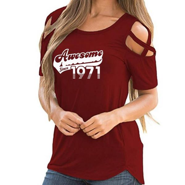women's t-shirt awesome since 1971 50 years print tshirt for female summer birthday gift cross off shoulder casual women femme, White
women's t-shirt awesome since 1971 50 years print tshirt for female summer birthday gift cross off shoulder casual women femme, White
