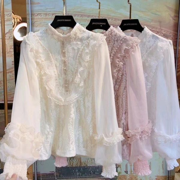women's blouses & shirts 2021 spring and autumn fashion beaded loose temperament all-match lace chiffon shirt western casual top, White
women's blouses & shirts 2021 spring and autumn fashion beaded loose temperament all-match lace chiffon shirt western casual top, White