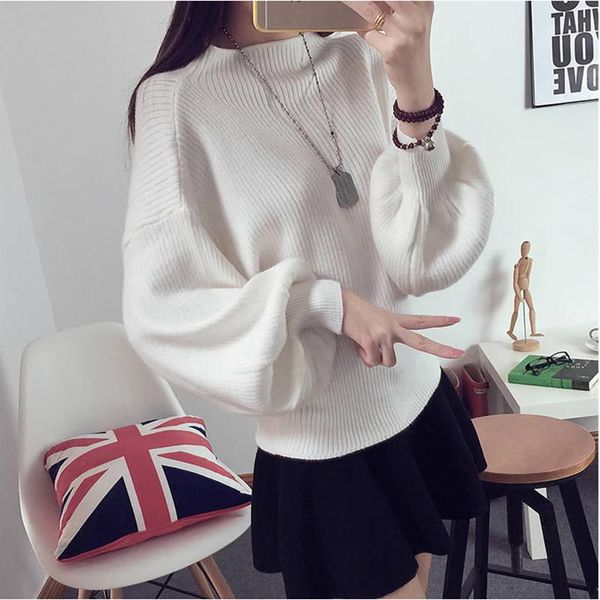 korean version half high neck bottom showing thin loose batshirt pullover lantern sleeve sweater for women women's sweaters, White;black
korean version half high neck bottom showing thin loose batshirt pullover lantern sleeve sweater for women women's sweaters, White;black
