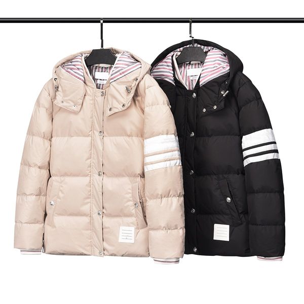 men's down jacket thickened warm long-sleeved windproof white duck down stripes color matching hooded down jacket couple coat, Black
men's down jacket thickened warm long-sleeved windproof white duck down stripes color matching hooded down jacket couple coat, Black