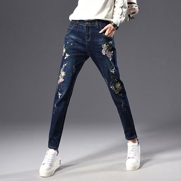 women's jeans casual denim embroidery harem pants for women cotton blend high waist capris fashion autumn spring trousers fls0802, Blue
women's jeans casual denim embroidery harem pants for women cotton blend high waist capris fashion autumn spring trousers fls0802, Blue