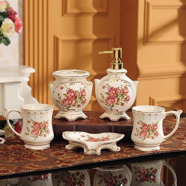 bath accessory set five-piece bathroom ceramic european flourishing rose toothbrush holder shampoo bottle soap dish cups toilet supplies
bath accessory set five-piece bathroom ceramic european flourishing rose toothbrush holder shampoo bottle soap dish cups toilet supplies