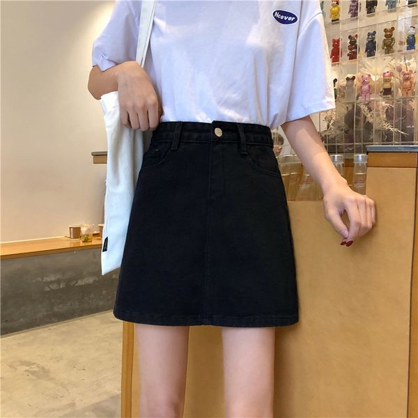 spring 2021 chic high waist slim hong kong style white denim a-line wrap hip skirt women's drs, Black
spring 2021 chic high waist slim hong kong style white denim a-line wrap hip skirt women's drs, Black