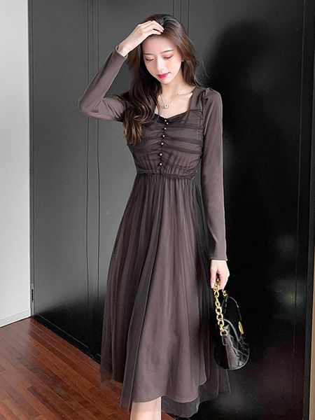 casual dresses 2021 autumn winter female ankle-length french fairy patchwork mesh elegant fashion office lady style square collar pearl dres, Black;gray
casual dresses 2021 autumn winter female ankle-length french fairy patchwork mesh elegant fashion office lady style square collar pearl dres, Black;gray
