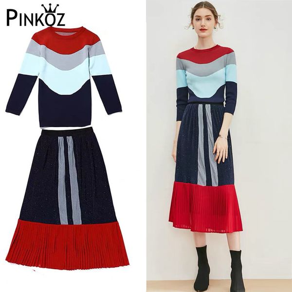 knit skirt suit spring fashion slim sweater + pleated shining patchwork two-piece vintage 210421, White
knit skirt suit spring fashion slim sweater + pleated shining patchwork two-piece vintage 210421, White
