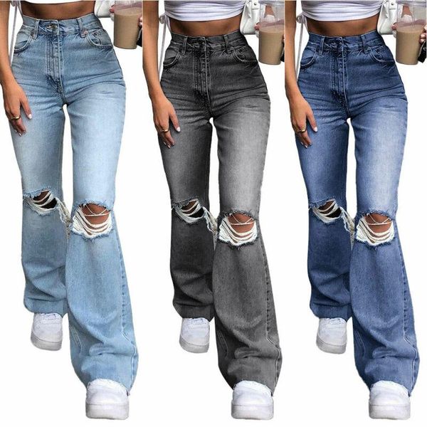 women's jeans hole women flare pants womens high waist ripped distressed streetwear trousers flared denim, Blue
women's jeans hole women flare pants womens high waist ripped distressed streetwear trousers flared denim, Blue