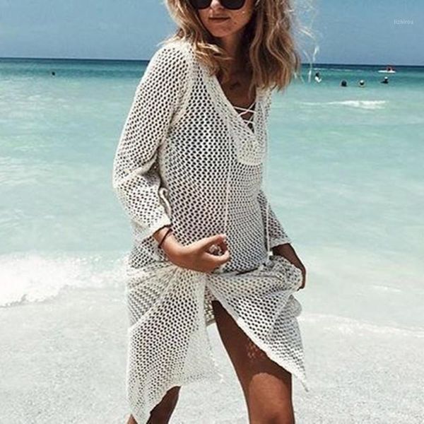 women's swimwear knitted beach tunic pareo bandage cover ups split tie up bathing suit crochet saida de praia dress, White;black
women's swimwear knitted beach tunic pareo bandage cover ups split tie up bathing suit crochet saida de praia dress, White;black