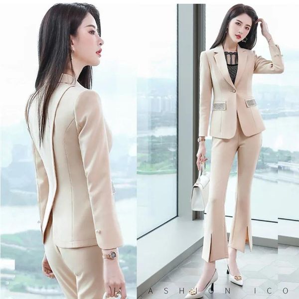 women's two piece pants suits women spring autumn self-cultivation professional business ladies long-sleeved coat split ends pieces set, White
women's two piece pants suits women spring autumn self-cultivation professional business ladies long-sleeved coat split ends pieces set, White