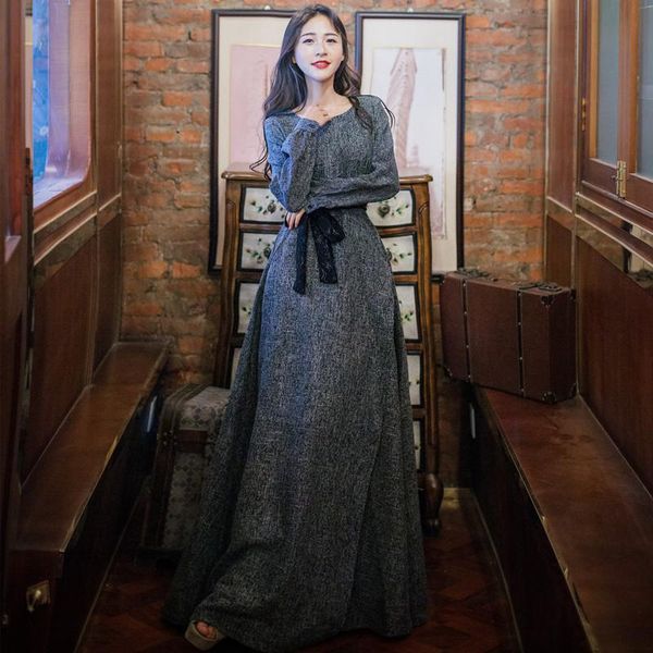 casual dresses 2021 fashion spring and autumn women long sleeve maxi o-neck s-xl vintage grey slit with belt big hem, Black;gray
casual dresses 2021 fashion spring and autumn women long sleeve maxi o-neck s-xl vintage grey slit with belt big hem, Black;gray