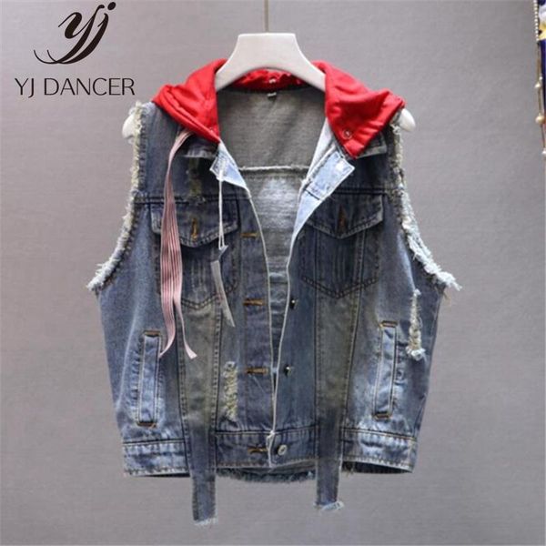 women's vests 2021 fashion spring and summer hooded stitching denim vest female short paragraph loose thin coat h039, Black;white
women's vests 2021 fashion spring and summer hooded stitching denim vest female short paragraph loose thin coat h039, Black;white