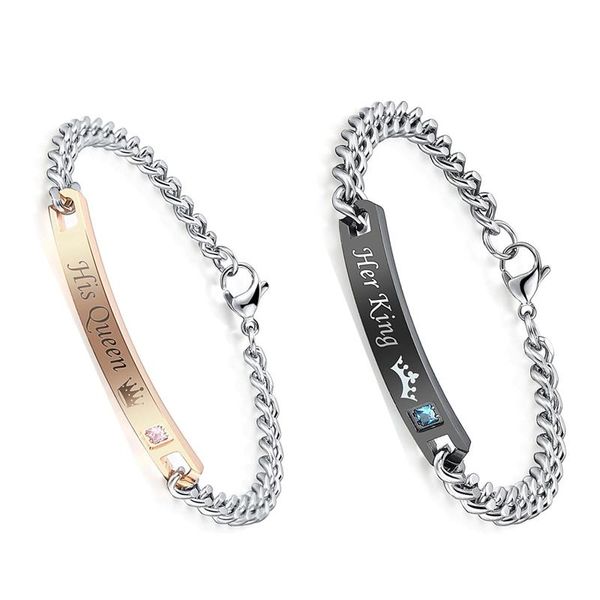 link, chain fashion couple stainless steel bracelets her king his queen letters personal special gift for lovers, Black
link, chain fashion couple stainless steel bracelets her king his queen letters personal special gift for lovers, Black