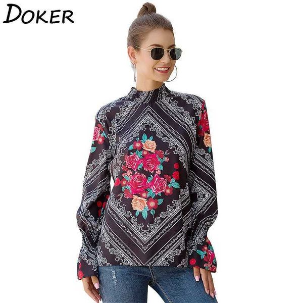 womens and blouses spring floral casual fashion stand collar flare long sleeve office shirts vintage plus size blouse femme 210604, White
womens and blouses spring floral casual fashion stand collar flare long sleeve office shirts vintage plus size blouse femme 210604, White