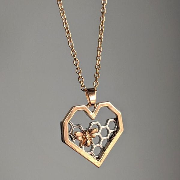 pendant necklaces fashion heart-shaped honeycomb bee tourism memorial double color necklace, Silver
pendant necklaces fashion heart-shaped honeycomb bee tourism memorial double color necklace, Silver