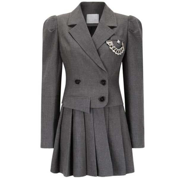 women's suits & blazers arrival fashion metal chain puff sleeve blazer women notched double breasted shrug pleated small suit, White;black
women's suits & blazers arrival fashion metal chain puff sleeve blazer women notched double breasted shrug pleated small suit, White;black
