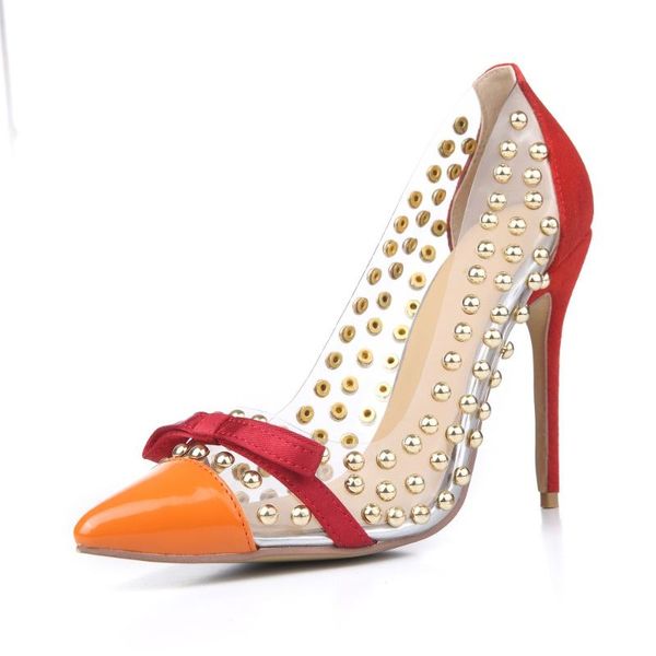women pvc clear pumps 12cm high heels gold studs cute bowtie pointed toe wedding shoes chaussure femme dress, Black
women pvc clear pumps 12cm high heels gold studs cute bowtie pointed toe wedding shoes chaussure femme dress, Black