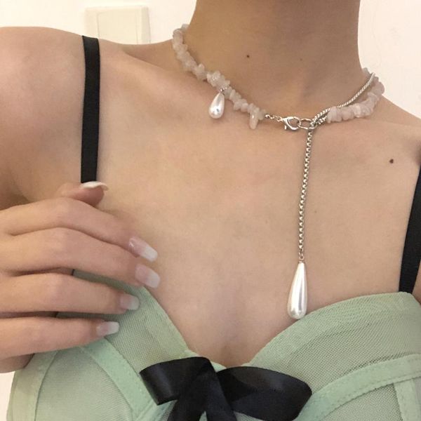 chains european and american punk peach blossom pink stone versatile necklace water drop pearl pendant, Silver
chains european and american punk peach blossom pink stone versatile necklace water drop pearl pendant, Silver