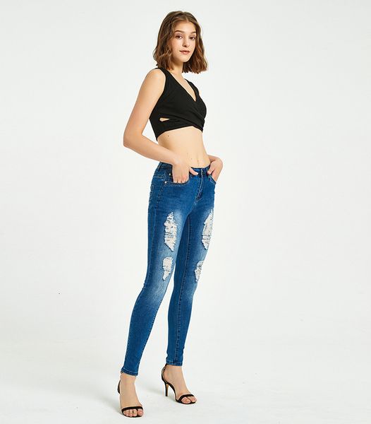 jeans msxu -style pencil thin leisure stretch pants short legged trousers tall waist torn cotton, Blue
jeans msxu -style pencil thin leisure stretch pants short legged trousers tall waist torn cotton, Blue