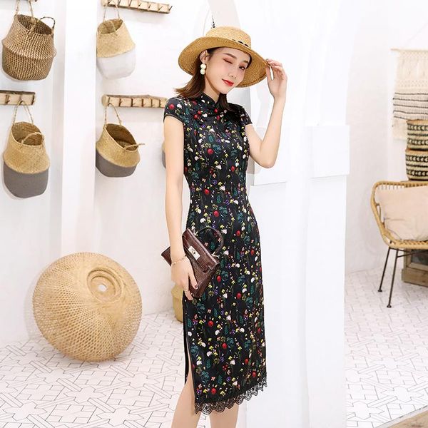female slim satin mid-length cheongsam print floral trim vintage chinese style dresses skirt summer short sleeve qipao 3xl ethnic clothing, Red
female slim satin mid-length cheongsam print floral trim vintage chinese style dresses skirt summer short sleeve qipao 3xl ethnic clothing, Red