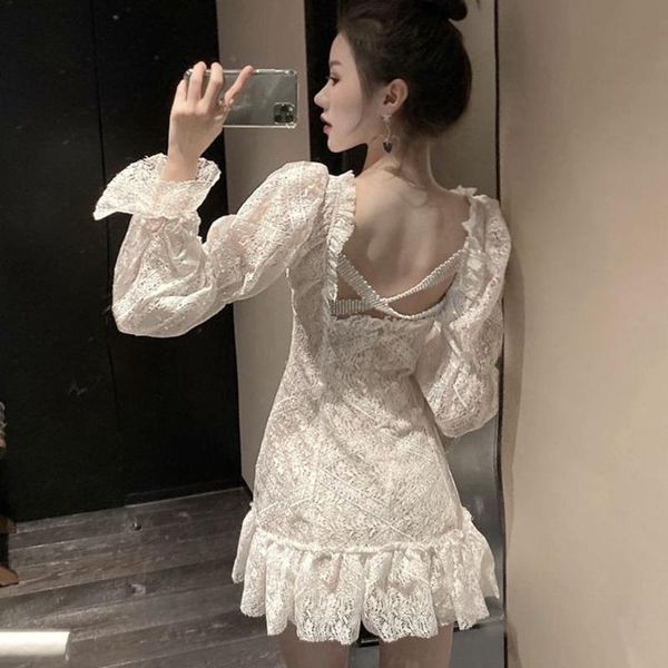 casual dresses 2021 fashion chic women backless lace dress long sleeve cross back v neck retro fairy ruffled hem mini vestidos, Black;gray
casual dresses 2021 fashion chic women backless lace dress long sleeve cross back v neck retro fairy ruffled hem mini vestidos, Black;gray