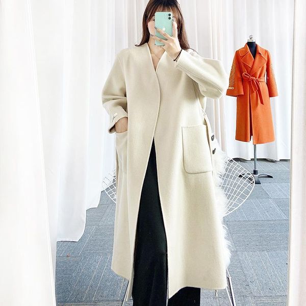 women's wool & blends autumn winter women solid color overcoat luxury elegant loose belt medium long jacket fashion office lady v-neck, Black
women's wool & blends autumn winter women solid color overcoat luxury elegant loose belt medium long jacket fashion office lady v-neck, Black