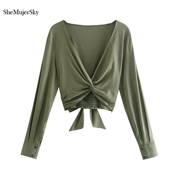 women's blouses & shirts shemujersky women long sleeve linen cropped cross v-neck 2021 army green elastic, White
women's blouses & shirts shemujersky women long sleeve linen cropped cross v-neck 2021 army green elastic, White