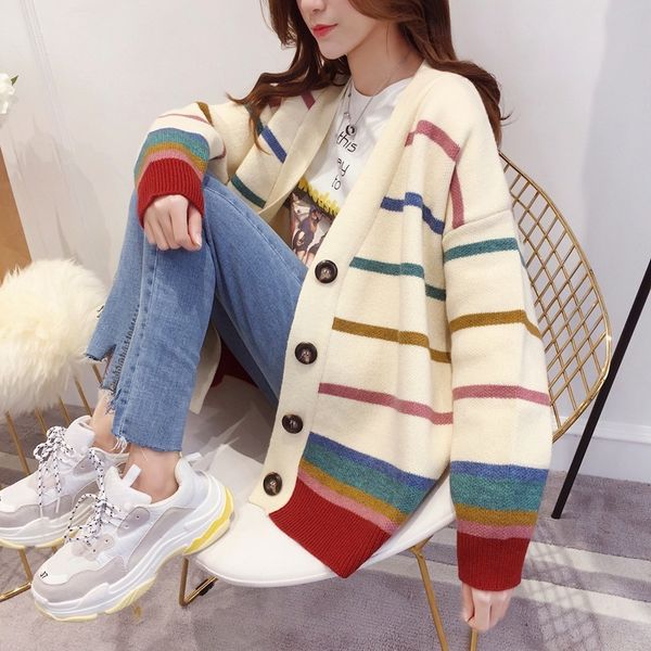 sweaters women's autumn and winter striped knitted cardigan korean harajuku sweater women plus size jacket, White;black
sweaters women's autumn and winter striped knitted cardigan korean harajuku sweater women plus size jacket, White;black