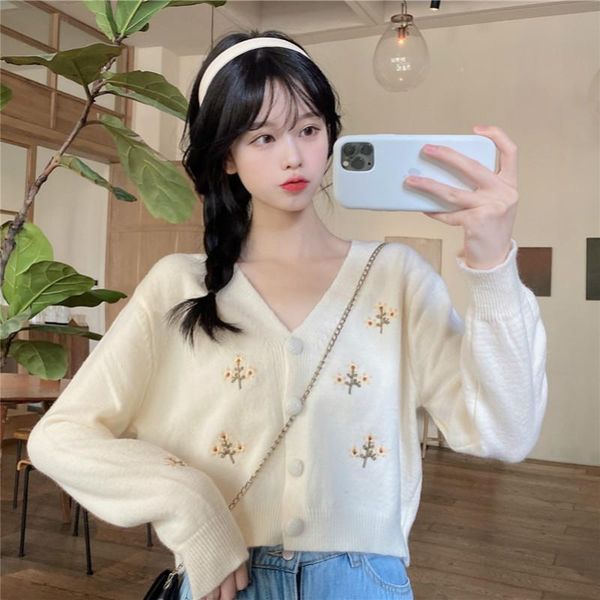 women's knits & tees sannian sweet embroidered knitted cardigan clothes early autumn short loose wild long-sleeved sweater jacket, White
women's knits & tees sannian sweet embroidered knitted cardigan clothes early autumn short loose wild long-sleeved sweater jacket, White