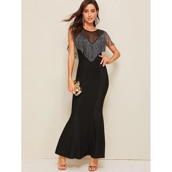 casual dresses 2021 ladies edge trim contrast mesh yoke fishtail hem maxi fringed dress, Black;gray
casual dresses 2021 ladies edge trim contrast mesh yoke fishtail hem maxi fringed dress, Black;gray