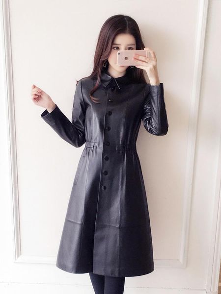 women's leather & faux 2021 spring square collar mid-length sheepskin windbreaker korean jacket women's self-cultivation trend, Black
women's leather & faux 2021 spring square collar mid-length sheepskin windbreaker korean jacket women's self-cultivation trend, Black