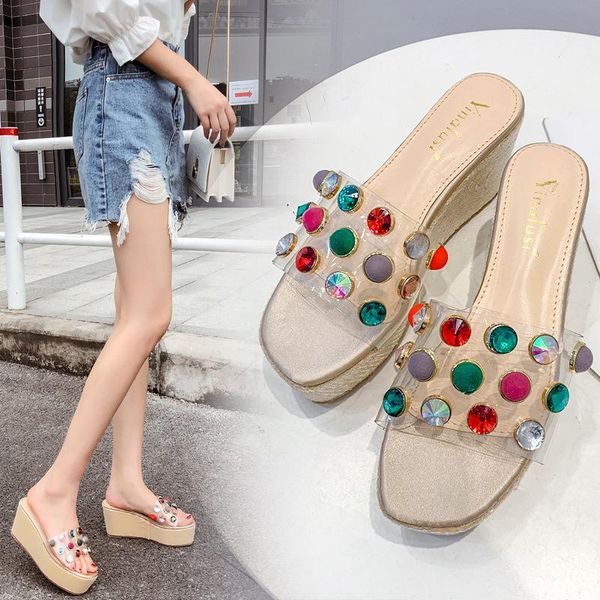 slippers colorful rivet wedges crystal summer woman platform shoes sweet girl slides non-slip thick bottom flip flops femme 2021, Black
slippers colorful rivet wedges crystal summer woman platform shoes sweet girl slides non-slip thick bottom flip flops femme 2021, Black