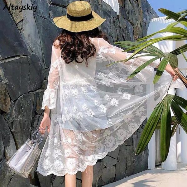 women's blouses & shirts women blouse sun protection outerwear fashion long flare sleeve mesh embroidery thin loose party holiday maide, White
women's blouses & shirts women blouse sun protection outerwear fashion long flare sleeve mesh embroidery thin loose party holiday maide, White