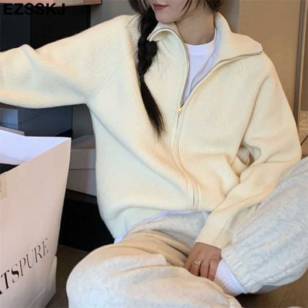 autumn winter warm oversize zipper thick sweater coat women loose sweater pullovers female long sleeve 211215, White;black
autumn winter warm oversize zipper thick sweater coat women loose sweater pullovers female long sleeve 211215, White;black